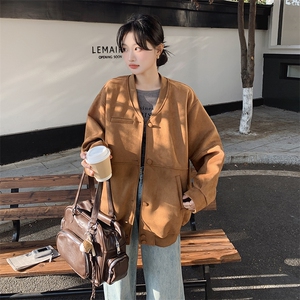 新品 2025春装麂皮绒棒球服宽松外套2C167-889-P155-K228图片
