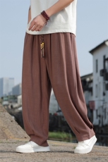 春夏新款日系阔腿直筒裤风棉麻休闲裤男2406-特P68，男装休闲裤，电商A008