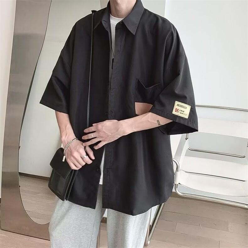 日系cityboy短袖衬衫男款夏季薄款宽松休闲百搭衬衣凉感港风上衣,男装T恤,星座1210-1