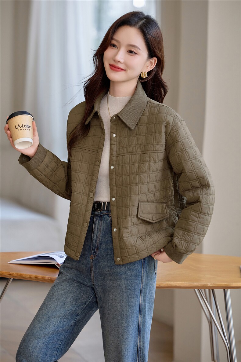 现货!2025年冬季休闲加厚立小方格加厚女外套,女装棉衣/棉服,依恋蒂丝