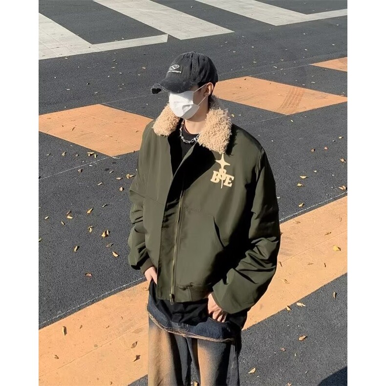 美式复古羊羔毛翻领时尚棉服男女冬季小牛津棉衣HY520-P78,男装夹克,星座1109-3