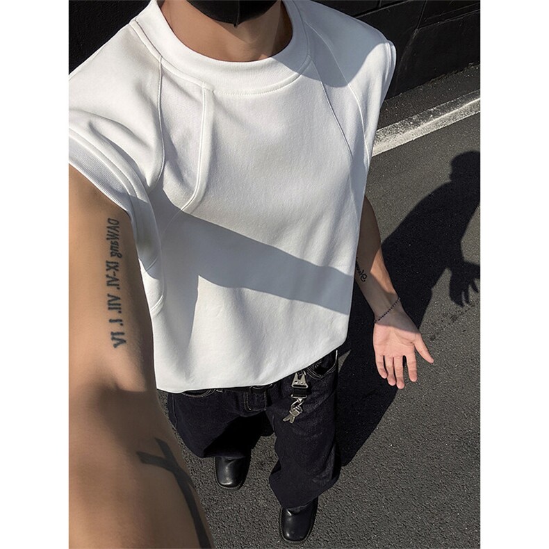 GENIOLAMODE夏季薄款冰丝休闲运动坎肩背心套装男士新款整套搭配,男装T恤,电商A001