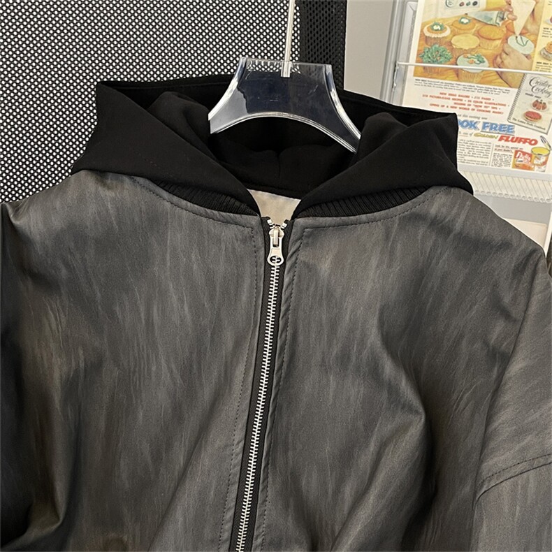 美式复古棒球服男春秋季宽松休闲连帽pu皮纹理夹克外套JK9306-P85,男装夹克,星座308B-2