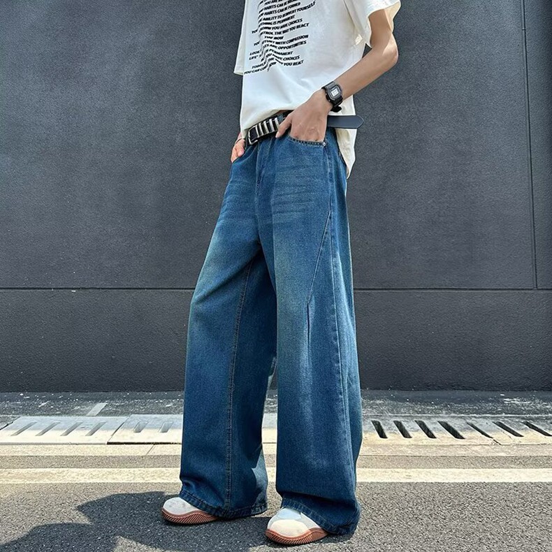 水洗复古牛仔裤男女宽松显瘦2025新款美式高街直筒阔腿裤子休闲,男装牛仔裤,星座218-8