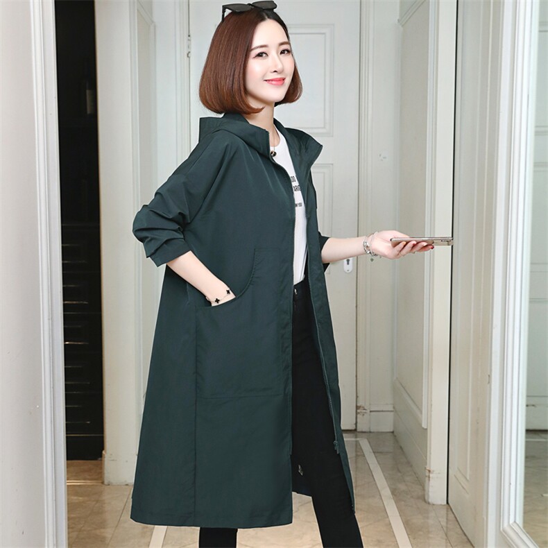 春秋季新款纯色修身chic外套韩版过膝风衣女中长款,女装风衣,天丽