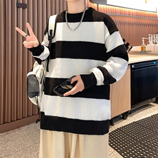 撞色毛衣男秋冬季设计感慵懒风针织外套保暖套头圆领线衣，男装针织衫/毛衣，星座716-2