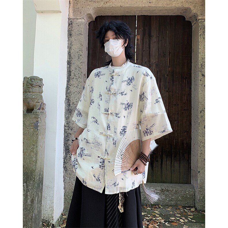 新中式风盘扣短袖衬衫潮牌夏季新款潮流衬衣男,男装衬衫,星座410-7
