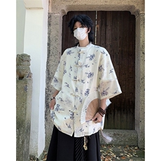 新中式风盘扣短袖衬衫潮牌夏季新款潮流衬衣男，男装衬衫，星座410-7