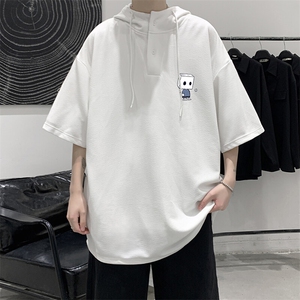 LD54400-P45NASA 连帽短袖t恤男大码胖子带帽五分袖中袖图片