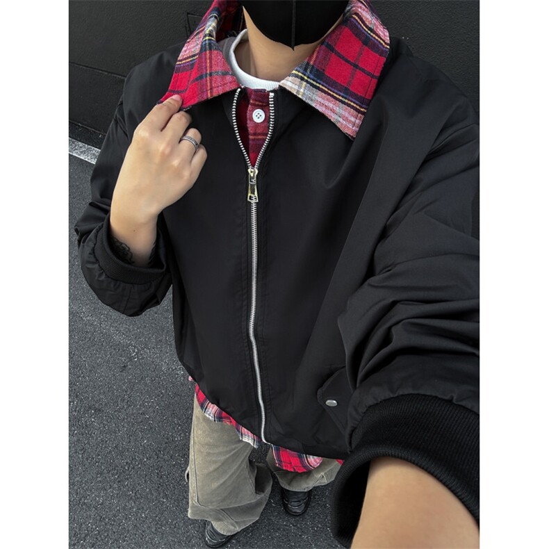 老钱风假两件外套男2025春秋新款拼接撞色宽松cleanfit飞行服夹克图片
