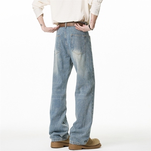 K008P48港风美式高街ins潮流百搭直筒微喇休闲复古牛仔裤图片