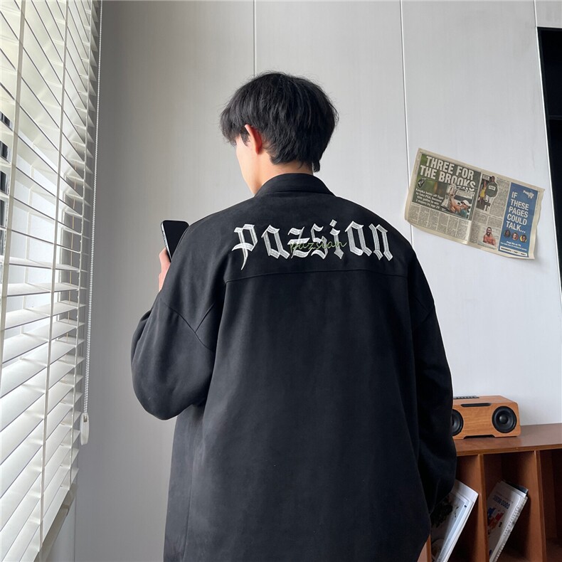 现货25春鹿皮绒刺绣重磅高街港风中性衬衫外套男女夹克C203-TP30，男装夹克，电商A170