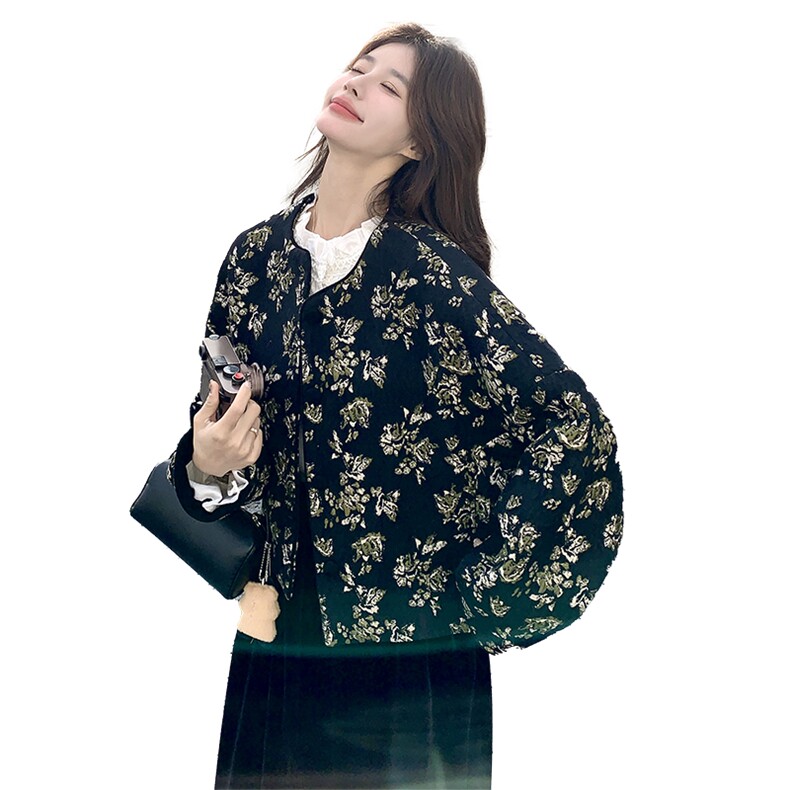 新款有货肌理感花色中古风短外套5501P145K218,女装短外套,2C176