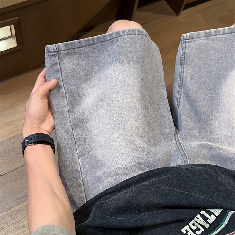 夏季美式复古做旧水洗牛仔短裤宽松直筒五分裤休闲DK8612-特价P35,男装牛仔裤,电商A007