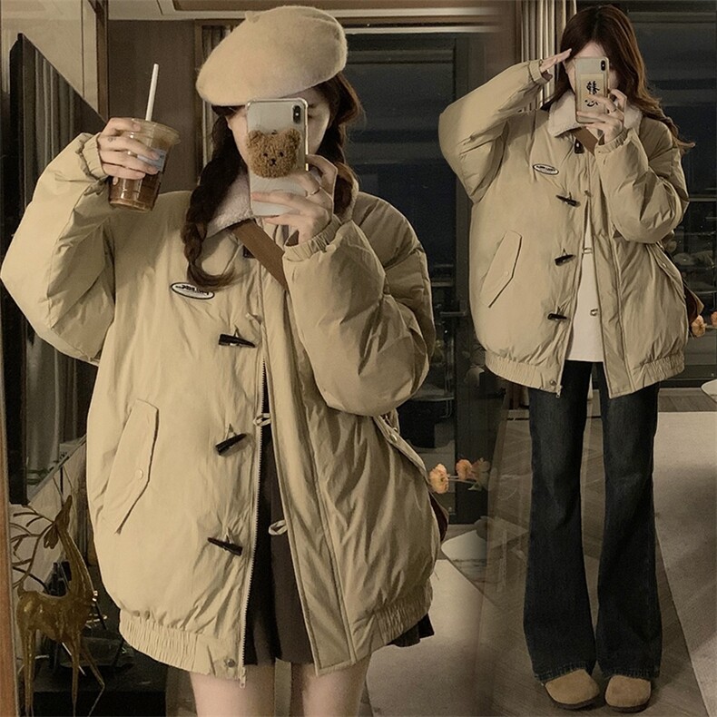 C940-P125日系棉服女冬季新款韩系羊羔绒牛角扣百搭学生棉衣外套图片