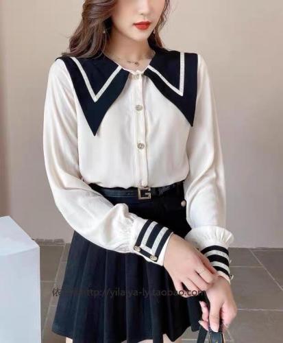 【现货】2021春装新款海军领衬衣,女装其它,伊洛姿