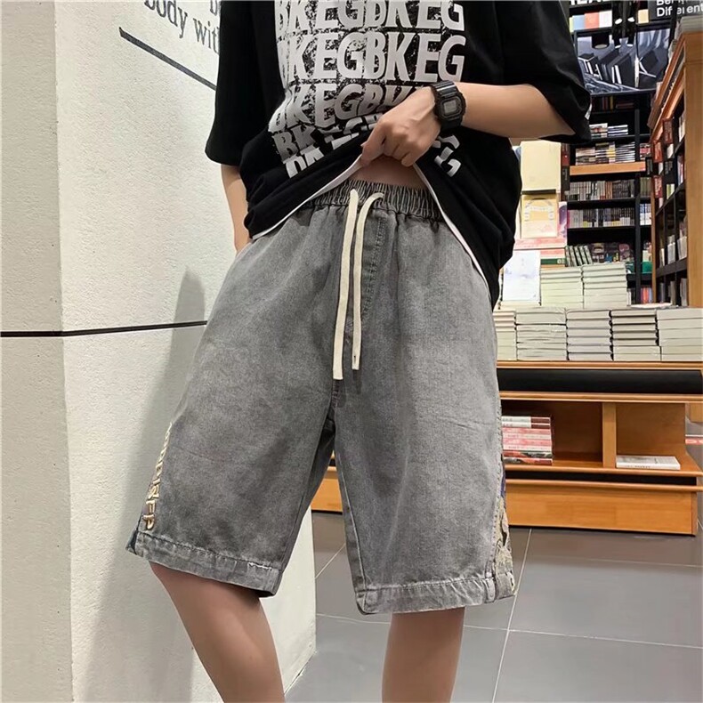 刺绣牛仔短裤男夏季薄款潮牌ins风港风潮复古五分休闲裤88100-p40,男装牛仔裤,星座1008