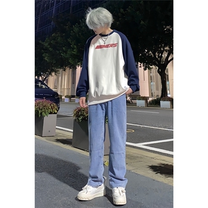 牛仔裤男复古潮牌宽松直筒裤子阔腿休闲长裤 A080-9291-P35图片