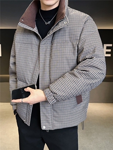 标90 男休闲立领羽绒服千鸟格面包服外套上衣 A329-YR2563-P280图片