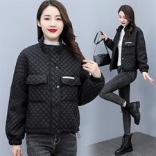 chic菱格棉服女2021年冬季新款棉衣棉袄ins潮韩版宽松短款，女装棉衣/棉服，笃写