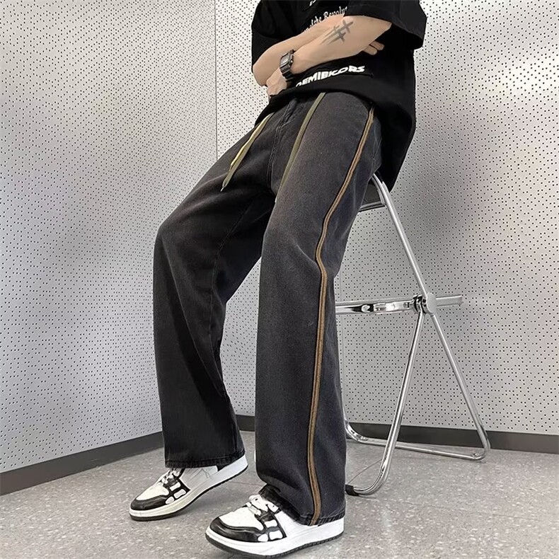 美式高街复古牛仔裤男夏季小众设计感宽松直筒痞帅裤子N07196-P42,男装牛仔裤,星座308B-1