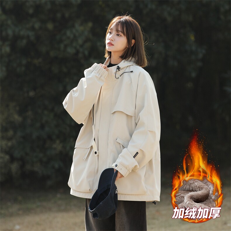 加绒加厚工装连帽冲锋衣夹克男女保暖上衣外套A406 A136  特P95图片