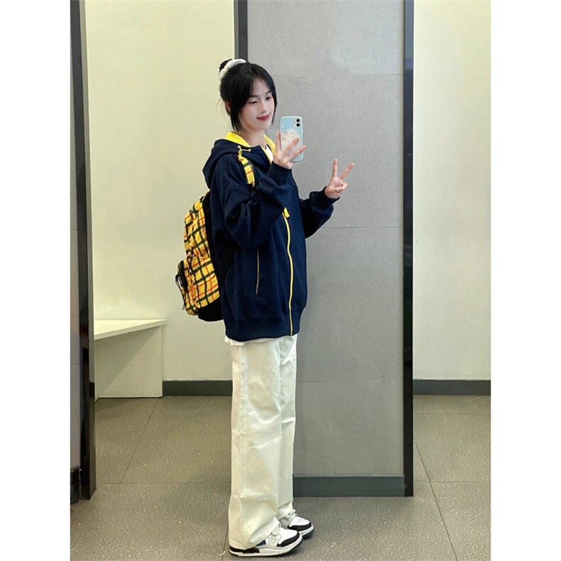美式撞色卫衣外套秋冬开衫连帽拉链上衣潮WQ01-P45,女装短外套,星座208-5