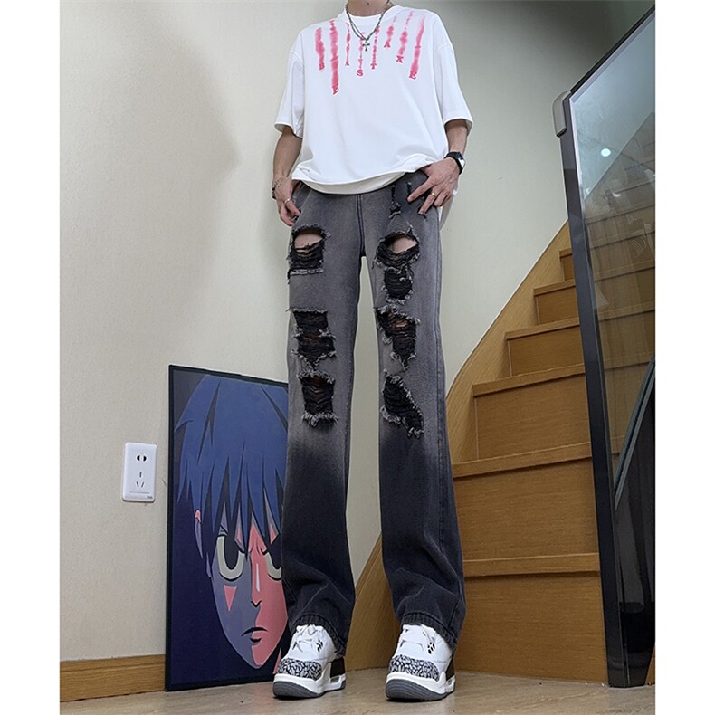 美式ins高街小众hiphop夏季破洞牛仔裤货号K729P60图片
