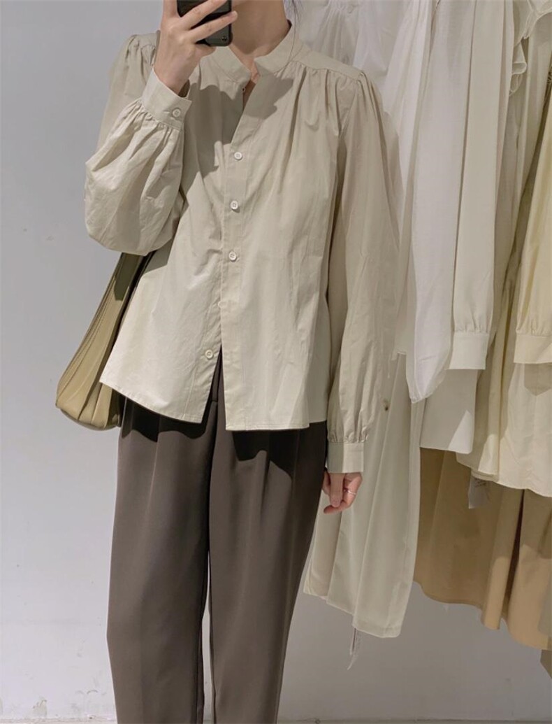 立领衬衫，女装衬衫，驿谷