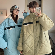 2023冬季新款情侣棉衣潮流菱形格立领棉服外套男MYTC121P75，男装棉衣，电商B220