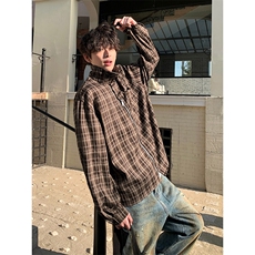 随性高级感撞色格子衬衣复古时尚日系个性简约格子衬衫HY712TP55，男装衬衫，电商A102B