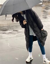 腰抽绳长款羽绒服，女装羽绒服，POHIO葆伊