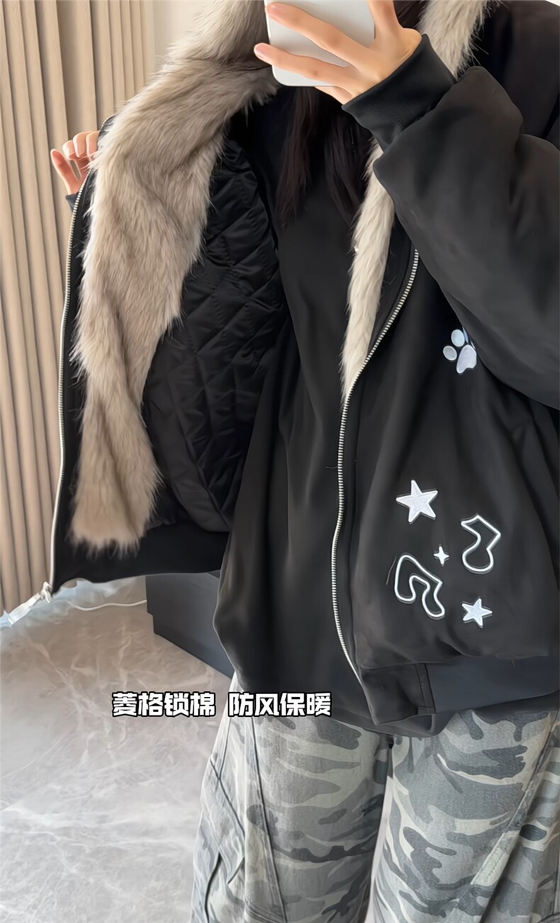 图小众设计KT刺绣加厚座山雕毛绒外套男女冬季棉衣外套P108,男装棉衣,电商C306-1