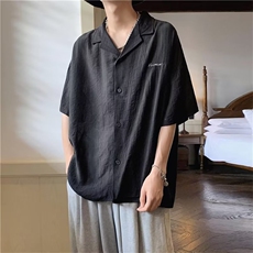 JH2365-P35短袖衬衫夏季薄款宽松冰丝透视衬衣潮牌暗条休闲外套，男装衬衫，电商C233