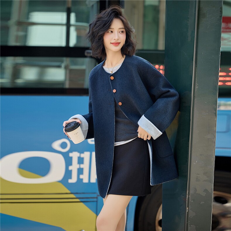 100%绵羊毛2025冬季新款气质温暖双面绵羊毛毛呢外套女,女装双面呢大衣,美沁