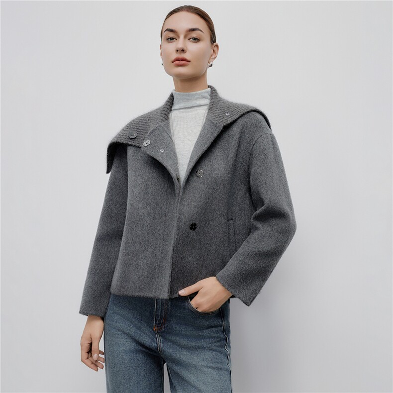 2025年秋冬新款针织翻领双面绵羊毛短外套，女装毛呢外套，阿舍尔精品