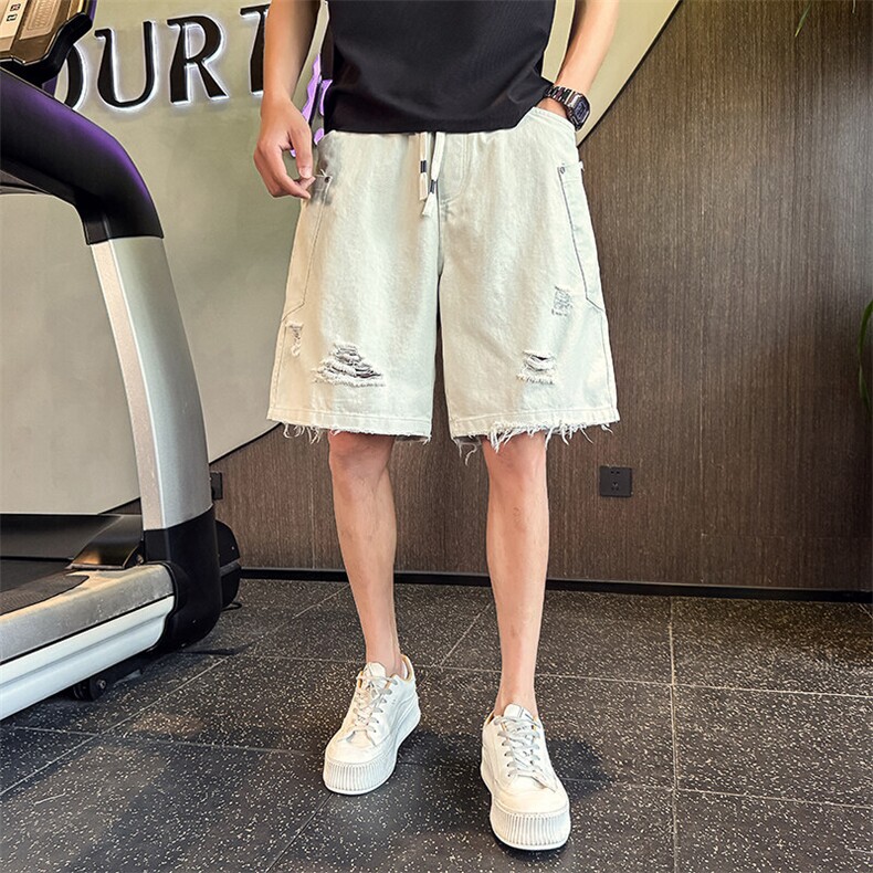 D30517-P68夏季新款美式复古破洞牛仔裤男渐变水洗工装五分裤,男装牛仔裤,电商A368
