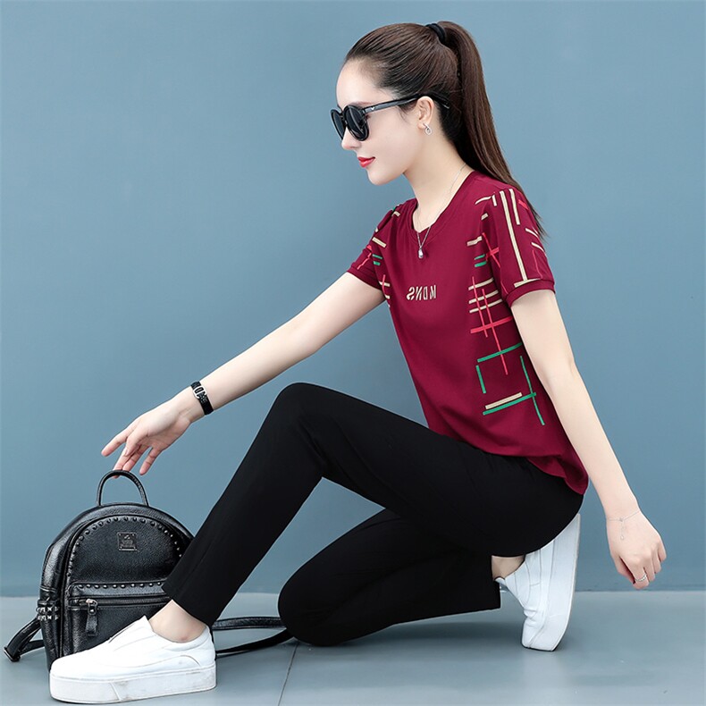 纯棉短袖运动套装女夏季薄款2025新款时尚洋气跳舞女式夏天休闲衣，女装运动套装，燕颉服饰