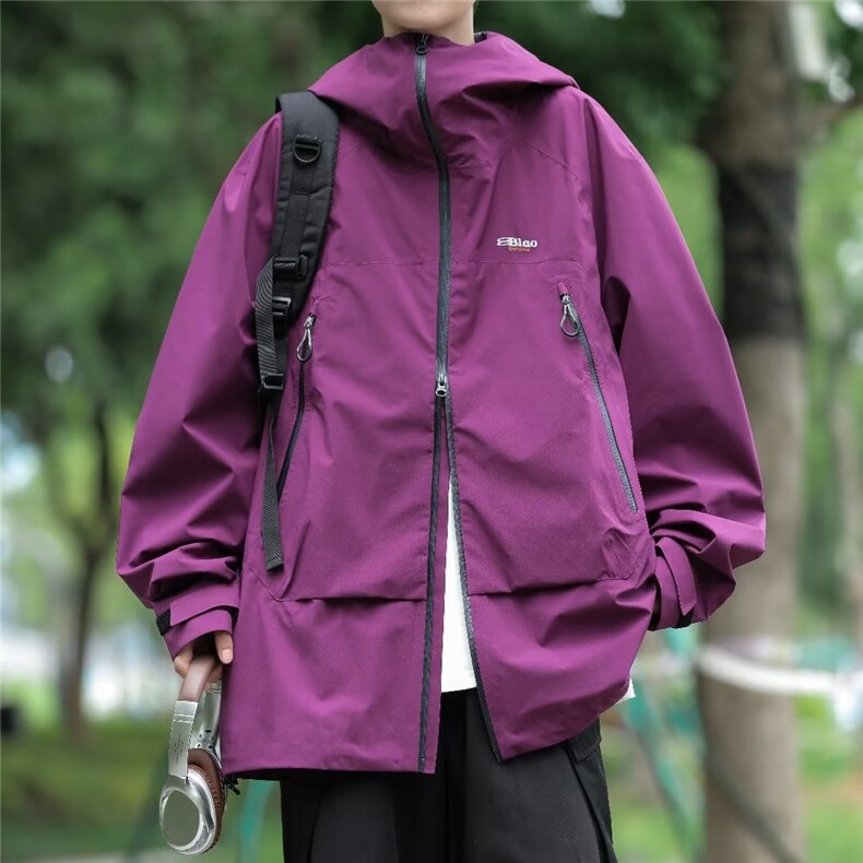 春秋新款户外冲锋衣美式宽松机能连帽外套百搭潮牌防风夹克男图片
