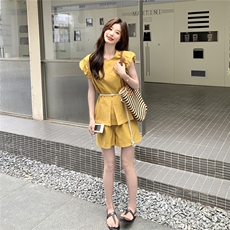 夏装韩系收腰绑带亚麻短袖+短裤两件套2C239-H87-P145-K218，女装套装/套裙，2C239