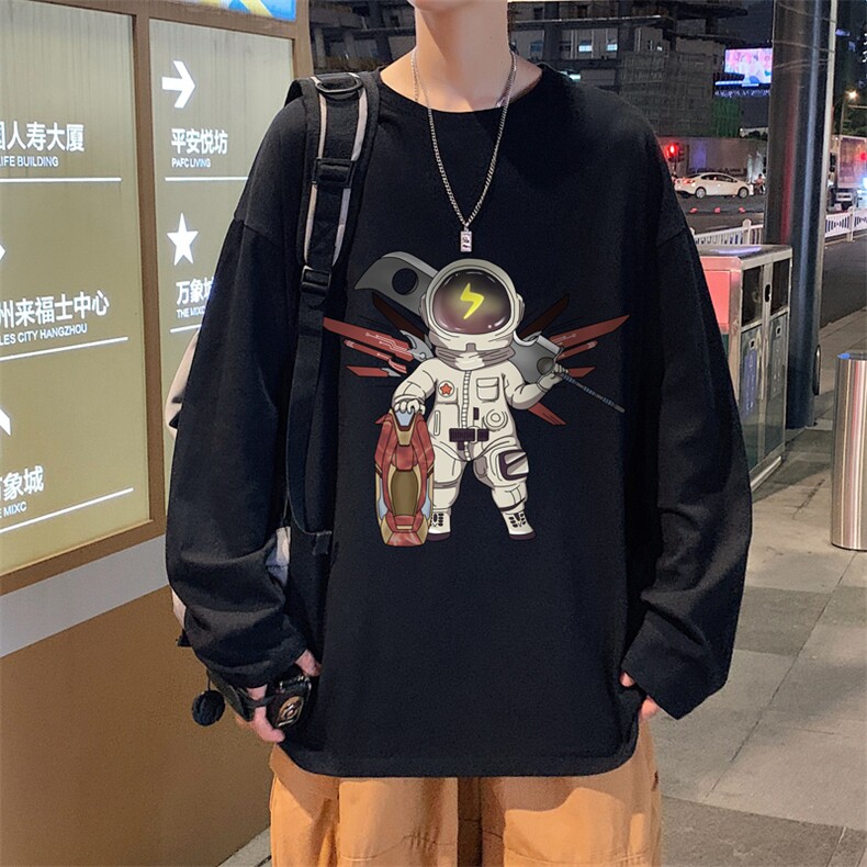 CX19-P25大码长袖t恤男春季新款打底衫男港风圆领卫衣男，男装T恤，电商B367