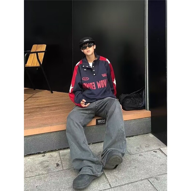立领卫衣男春秋季新款美式潮流宽松上衣服大码休闲套头外套图片