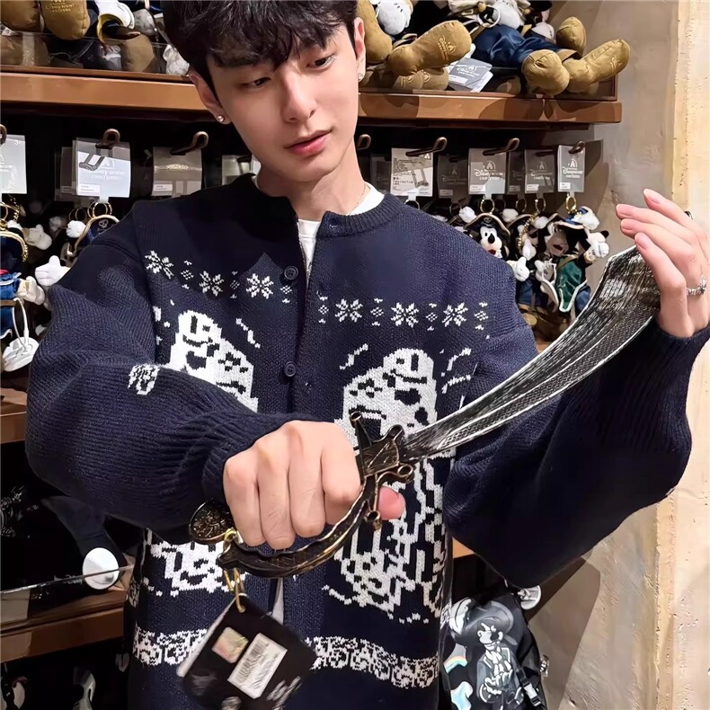 美式费尔岛提花开衫针织外套男女潮牌秋季宽松百搭毛衣MYY04,男装针织衫/毛衣,星座516A
