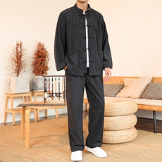 风灯芯绒套装长袖盘扣男士纯色套装两件套秋DSA008-TZ2524，男装休闲套装，电商A008
