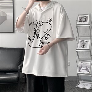 LD54172-P45 连帽短袖t恤男大码胖子带帽五分袖中袖 大皂风图片