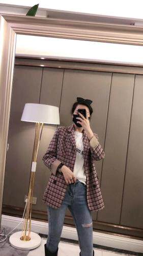 格子休闲欧版西装，女装西装，嗨摩拉