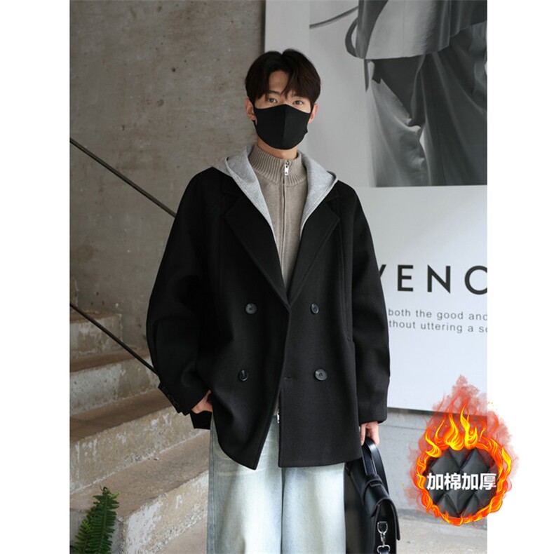 加棉加厚假两件毛呢大衣双排扣呢子西装风衣外套504-F67-P90控138，男装风衣，星座504
