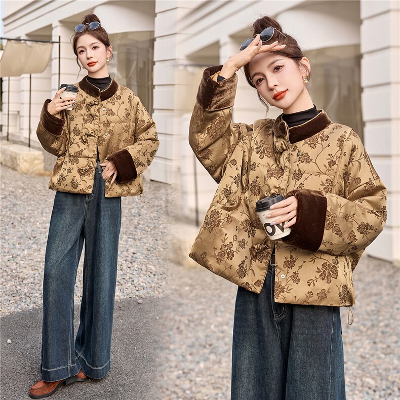 现货主推2025年冬季新款國风羽绒服外套女,女装羽绒服,曼娅璐