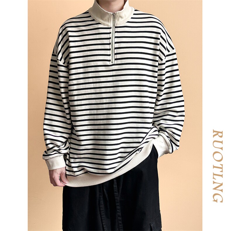 2025秋-全棉现货潮牌宽松休闲条纹卫衣男上衣A351-AW2510-P75，男装卫衣，电商A351