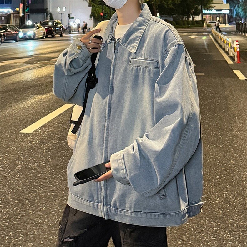 美式复古做旧水洗休闲夹克拉链设计感时尚百搭外套,男装夹克,星座410-6（原星座1304-1）